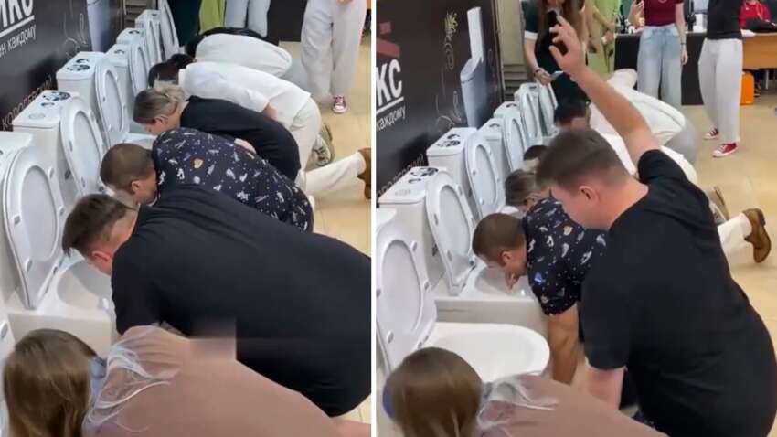 У Росії вигадали дивний конкурс: учасники пили з унітазів і годинами сиділи заради грошей У Росії вигадали дивний конкурс: учасники пили з унітазів і годинами сиділи заради грошей
