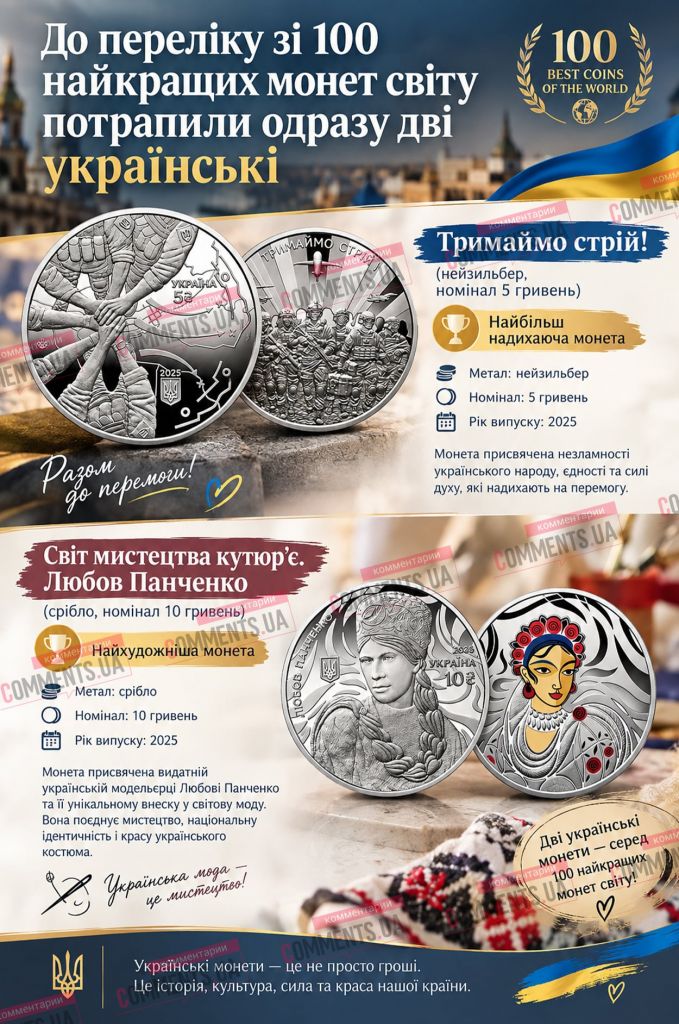 Монета про українських захисників увійшла до десятки найкращих у світі Монета про українських захисників увійшла до десятки найкращих у світі